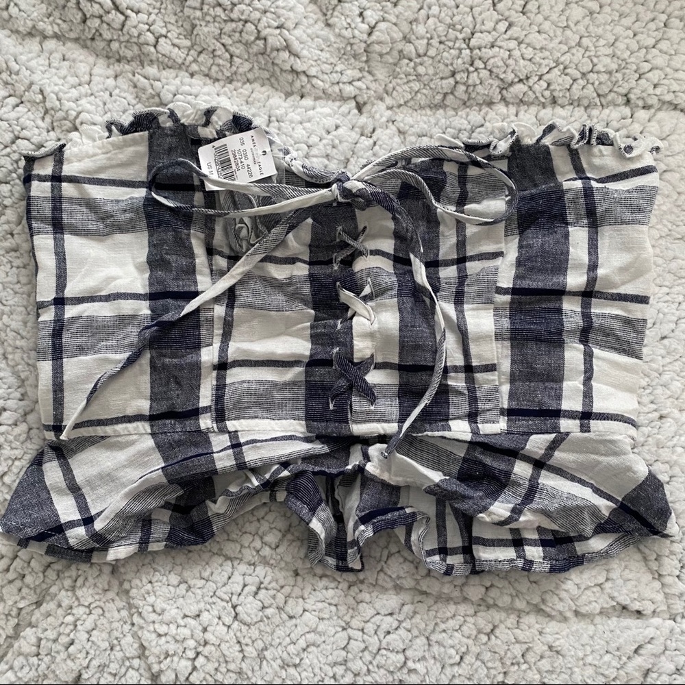Plaid Lace Up Tube Top